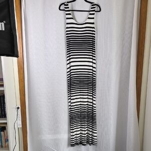 Ultra Sexy with Heels Black and White Striped Sleeveless Very Long Maxi Dress